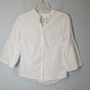 J1091 J. Crew White Poplin Bell Sleeve Button Down Shirt womens 0